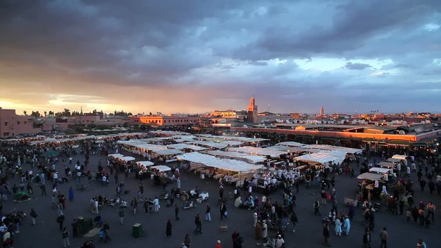 Elevated view over the Djemaa el-Fna, Marrakech, Marrakesh, Morocco, North Africa, Africa