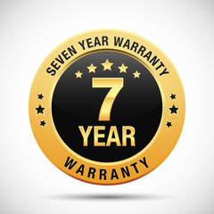 7 year warranty golden label isolated on white background