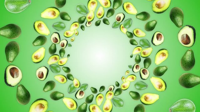 Falling AVOCADOS Rings Background, Loop, with Alpha Channel, 4k
