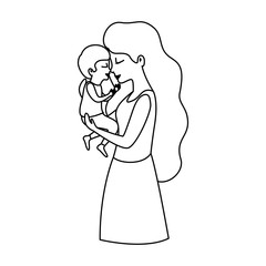 mother lifting son characters vector illustration design