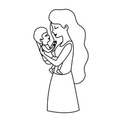 mother lifting son characters vector illustration design