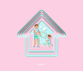 paper cut style family character vector design no3