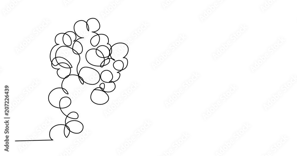 Poster self drawing animation of continuous line drawing of man with balloons