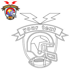 Sport logo vector with helmet and ball rugby, coloring page or book