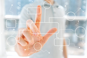 Flowchart with young man in front of windows