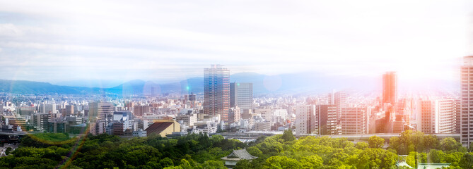 Fototapeta premium Panoramiczny widok na panoramę Osaki, Japonia