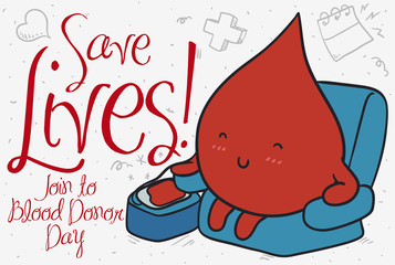 Serene Blood Drop Donating During Blood Donor Day, Vector Illustration