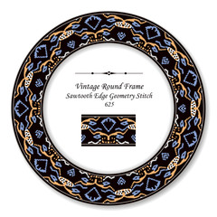 Vintage Round Retro Frame sawtooth edge aboriginal geometry stitch