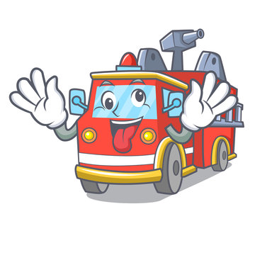 Crazy fire truck mascot cartoon