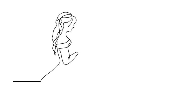Self drawing animation of continuous line drawing of bride holding bouquet