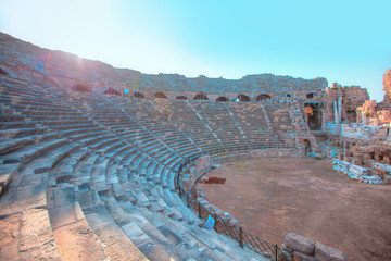 Ruins of the ancient amphitheater - Side, Turkey
