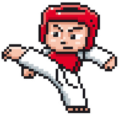 Obraz premium Vector illustration of Cartoon Taekwondo player - Pixel design
