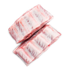 Raw ribs on white background