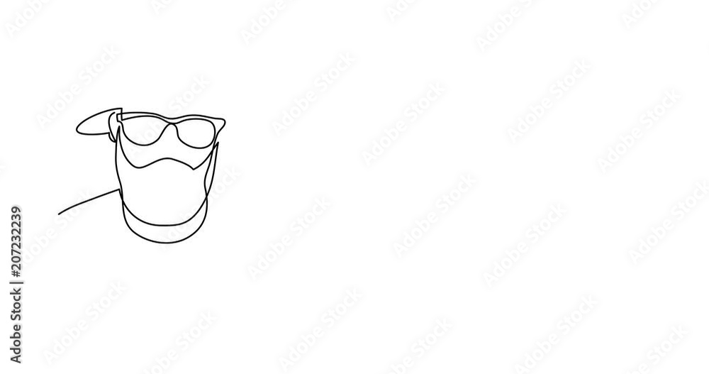 Poster self drawing animation of continuous line drawing of bearded man in cap