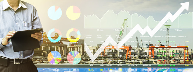 Business analysis presentation data of stock index market in industrial and construction sector...