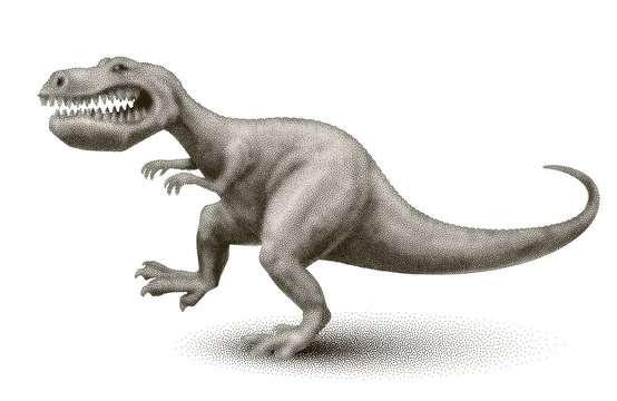Vector cartoon dinosaur painted in engraving style