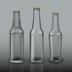 Empty bottles for beer on transparent background mockup