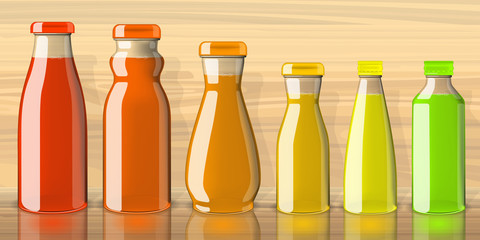 Full juice bottles on transparent background mockup