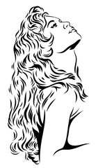 Vector image of a beautiful girl with curly hair, profile