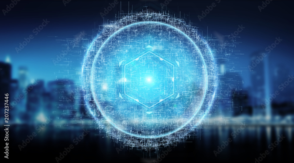 Poster Digital sphere connection hologram 3D rendering
