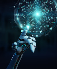 White humanoid hand using digital global network 3D rendering