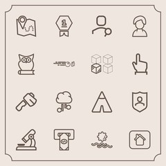 Modern, simple vector icon set with camp, adventure, construction, screwdriver, network, nature, atm, location, protection, achievement, outdoor, pin, award, research, finance, biology, account icons