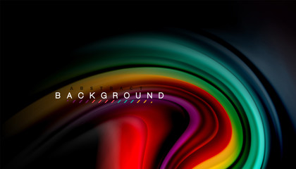 Abstract wave lines fluid rainbow style color stripes on black background