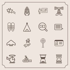 Fototapeta premium Modern, simple vector icon set with transport, id, people, transportation, home, cooler, holiday, estate, ventilator, jump, name, hour, meeting, property, electric, star, boat, sky, time, shiny icons