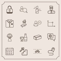 Modern, simple vector icon set with mobile, balloon, sky, bicycle, transportation, protection, up, route, material, wine, security, time, calendar, alcohol, communication, location, navigation icons
