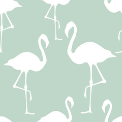 Seamless pattern white flamingo standing on mint color background.printing wallpaper.vector illustration