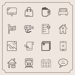 Modern, simple vector icon set with railway, photo, internet, paper, sale, transportation, chat, buy, schedule, drink, train, scenery, landscape, building, retail, web, transport, file, speech icons