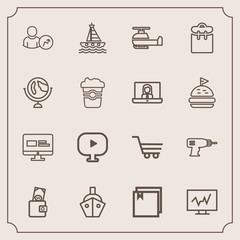 Modern, simple vector icon set with boat, media, ocean, pretty, transport, ship, web, account, medical, business, doctor, machine, file, transportation, video, money, aviation, diagnostic, hand icons