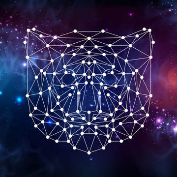 Abstract polygonal tirangle animal tiger on open space background. Hipster animal illustration.