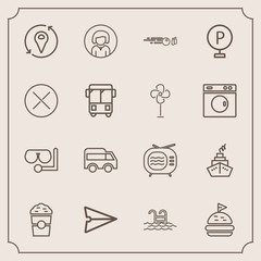 Modern, simple vector icon set with communication, coffee, cafe, cup, hit, food, summer, drink, mask, sandwich, internet, message, glass, face, girl, direction, lunch, location, tomato, video,  icons