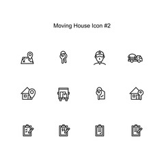 moving house and relocation icon set design. simple clean monoline illustration.
