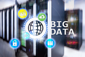 Big data analysing server. Internet and technology. 