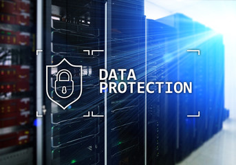 Data protection, Cyber security, information privacy. Internet and technology concept. Server room...
