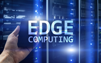 EDGE computing, internet and modern technology concept on modern server room background.