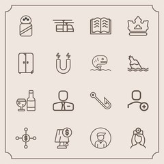Modern, simple vector icon set with rod, healthcare, sky, money, alcohol, train, light, boy, investment, nurse, doctor, care, spice, white, ingredient, delete, drink, wine, red, hook, dollar icons