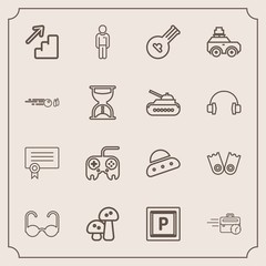 Modern, simple vector icon set with late, boy, sitting, summer, certificate, success, flipper, vehicle, white, upstairs, sunglasses, glasses, music, arrow, technology, musical, down, space, ship icons