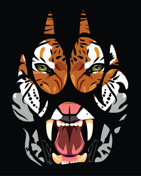 muzzle of a tiger in a paw print
