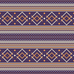 Folk style seamless geometric ornament violet and orange colors