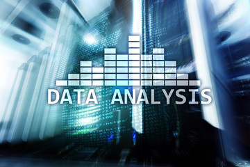 Big Data analysis text on server room background. Internet and modern technology concept.?