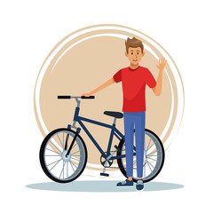 Young man riding a bike vector illustration graphic design