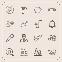 Modern, simple vector icon set with pistol, flipper, girl, young, wireless, sport, antenna, environment, real, arrow, music, landscape, gun, signal, nature, audio, web, karaoke, user, underwater icons
