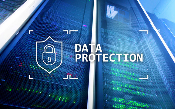 Data protection, Cyber security, information privacy. Internet and technology concept. Server room background.