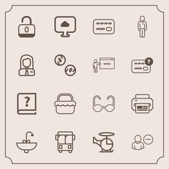 Modern, simple vector icon set with pen, credit, card, bathroom, balance, account, sink, delete, faucet, user, paper, aircraft, tap, summer, security, food, speed, road, male, water, lock, grass icons