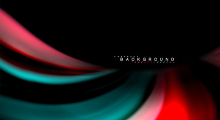 Abstract wave lines fluid rainbow style color stripes on black background. Artistic illustration for presentation, app wallpaper, banner or poster