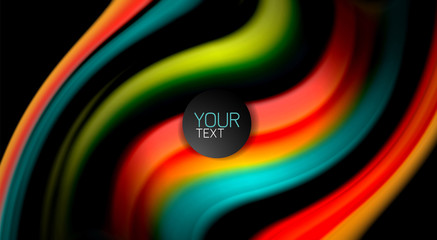 Abstract wave lines fluid rainbow style color stripes on black background. Artistic illustration for presentation, app wallpaper, banner or poster