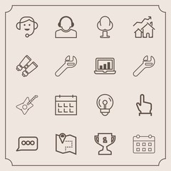 Modern, simple vector icon set with touch, finger, property, click, timetable, schedule, award, team, time, energy, musical, pin, calendar, call, headset, bulb, winner, first, guitar, hand, road icons